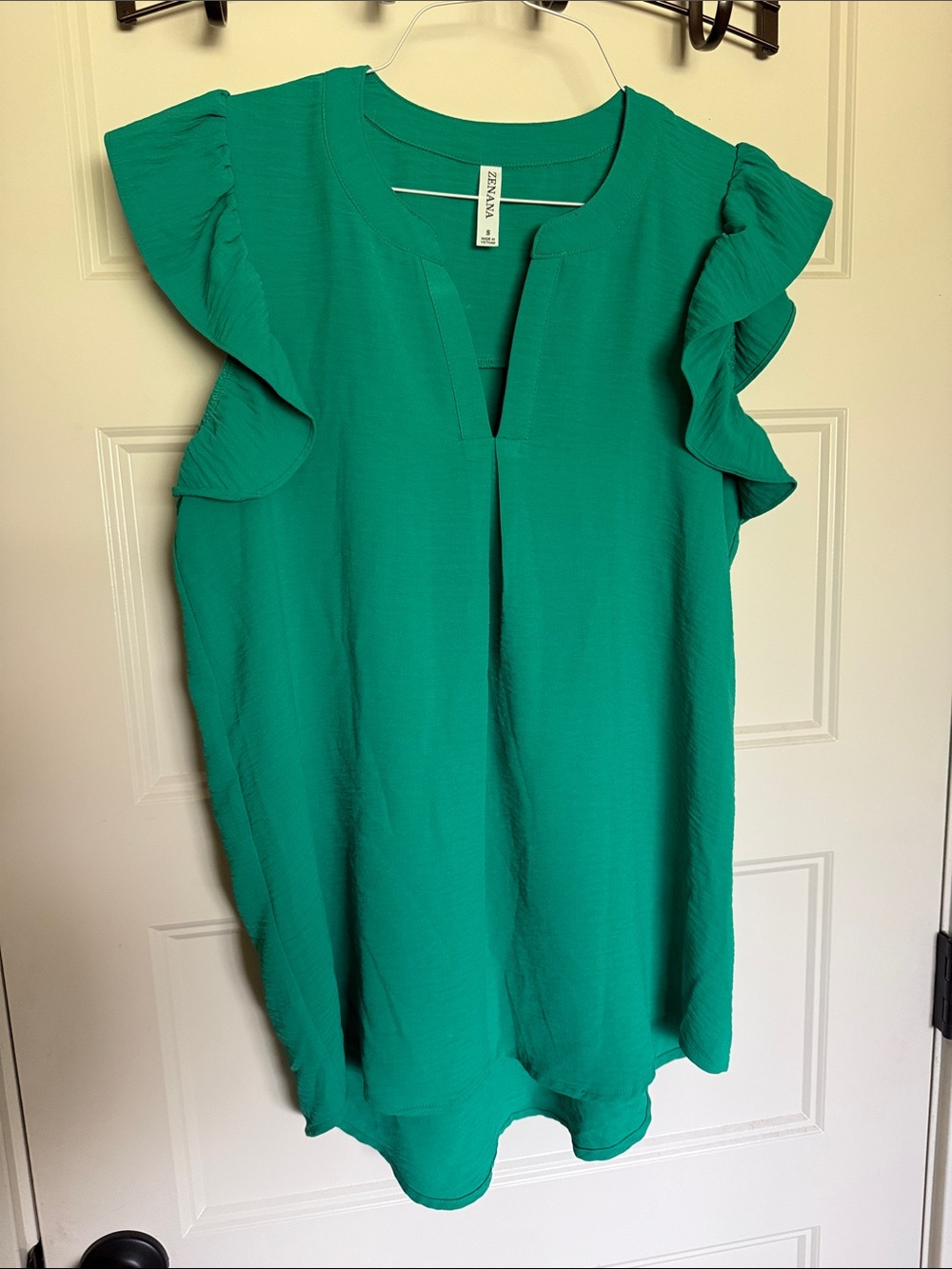 Green Ruffle Sleeve Women's Top